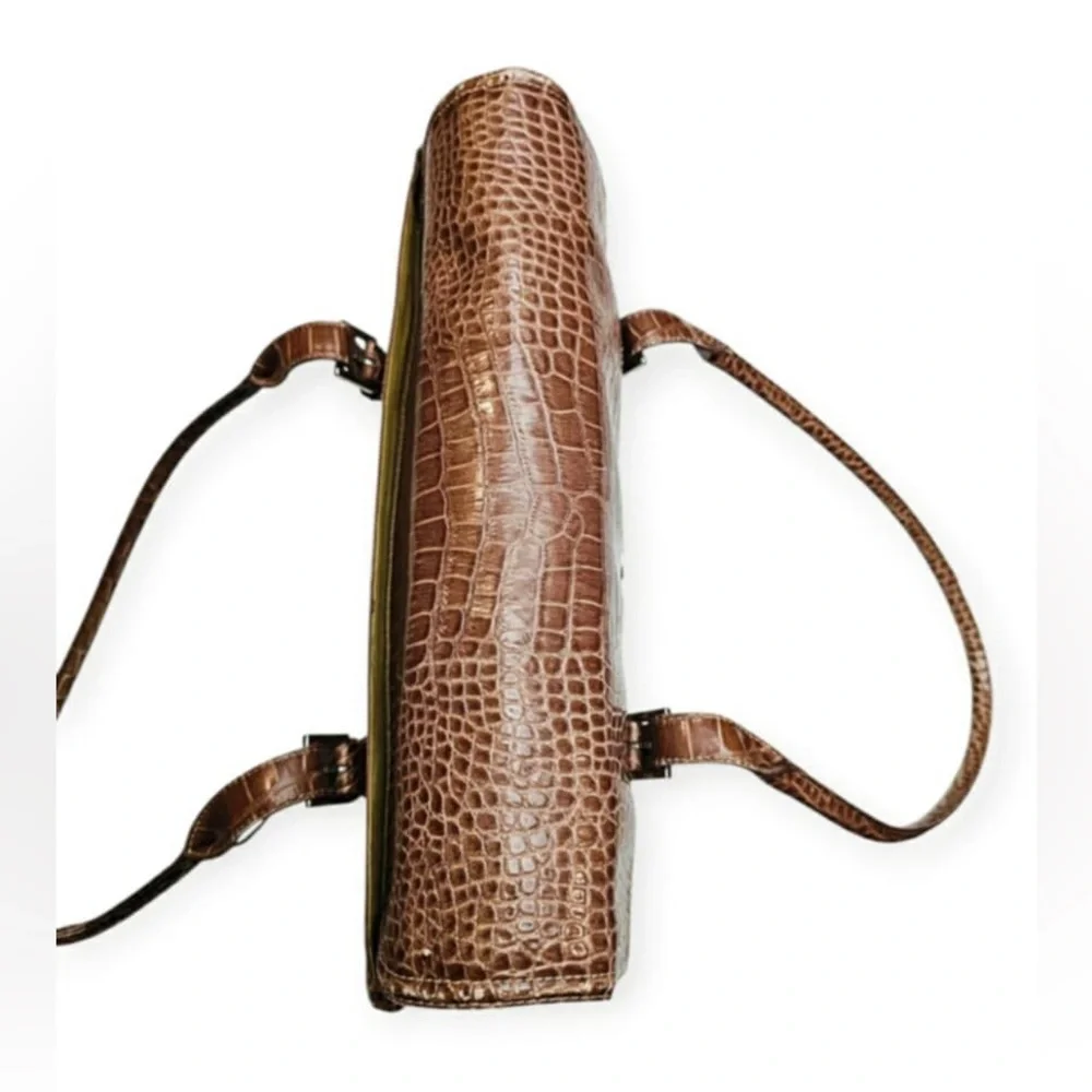 Liz Claiborne Large Brown Croc Embossed Leather Laptop Satchel Purse Tote Bag - Picture 11 of 15
